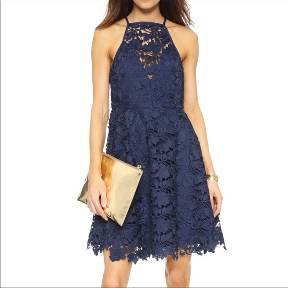 KEEPSAKE The Label Acoustic Lace Aplique Navy Blue Fit and Flare Crochet Dress - Picture 1 of 15